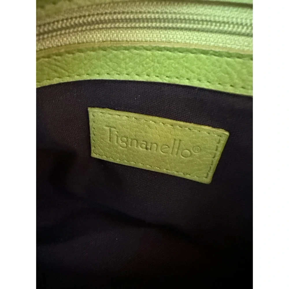 TIGNANELLO Pebbled Leather Green Hobo Zip Top Purse Bag Shoulder Y2K 90's